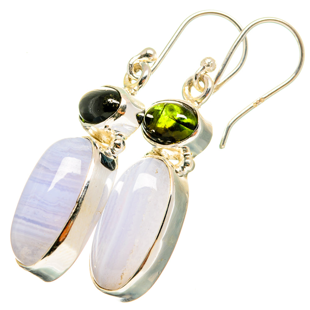 Blue Lace Agate, Green Tourmaline Earrings handcrafted by Ana Silver Co - EARR421196