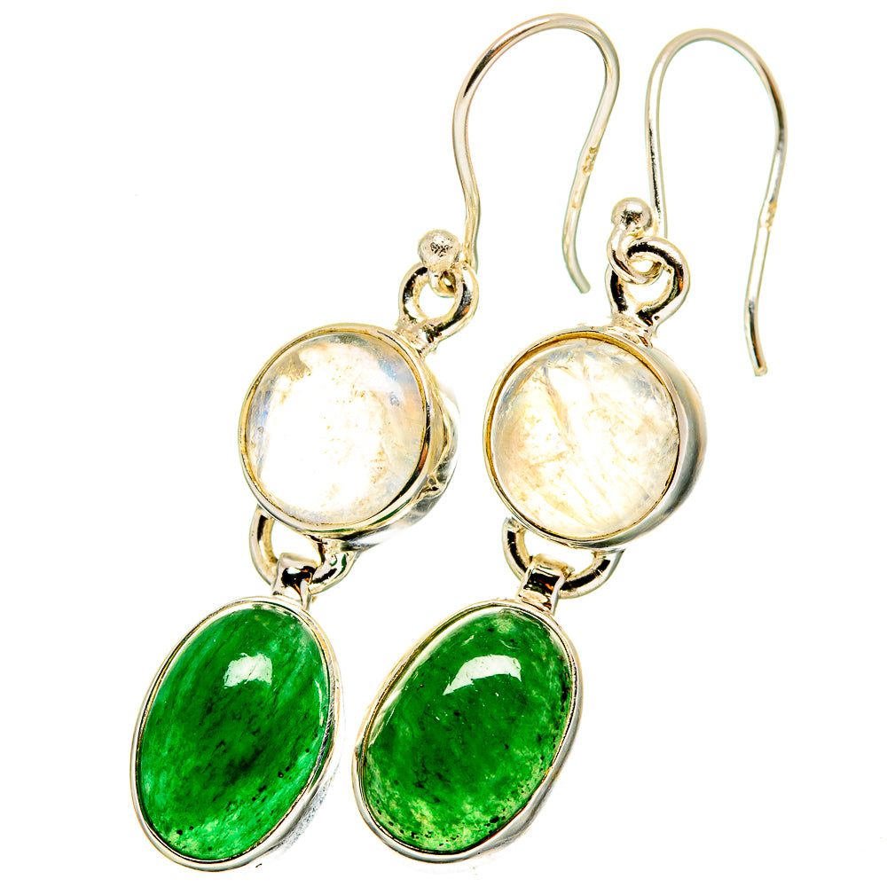 Green Aventurine, Rainbow Moonstone Earrings handcrafted by Ana Silver Co - EARR421200