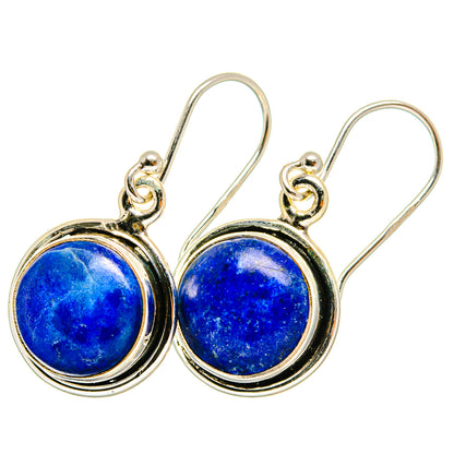Sterling silver hook earrings with round blue lapis lazuli cabochons