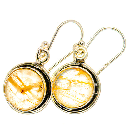 Round rutilated quartz earrings with golden cabochon, bezel-set in sterling silver