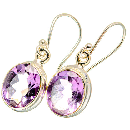Amethyst faceted oval drop earrings, 925 sterling silver hooks with round bezel settings.