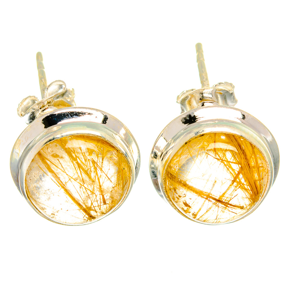 Pair of round rutilated quartz earrings, sterling silver hoops with gold-orange needle inclusions