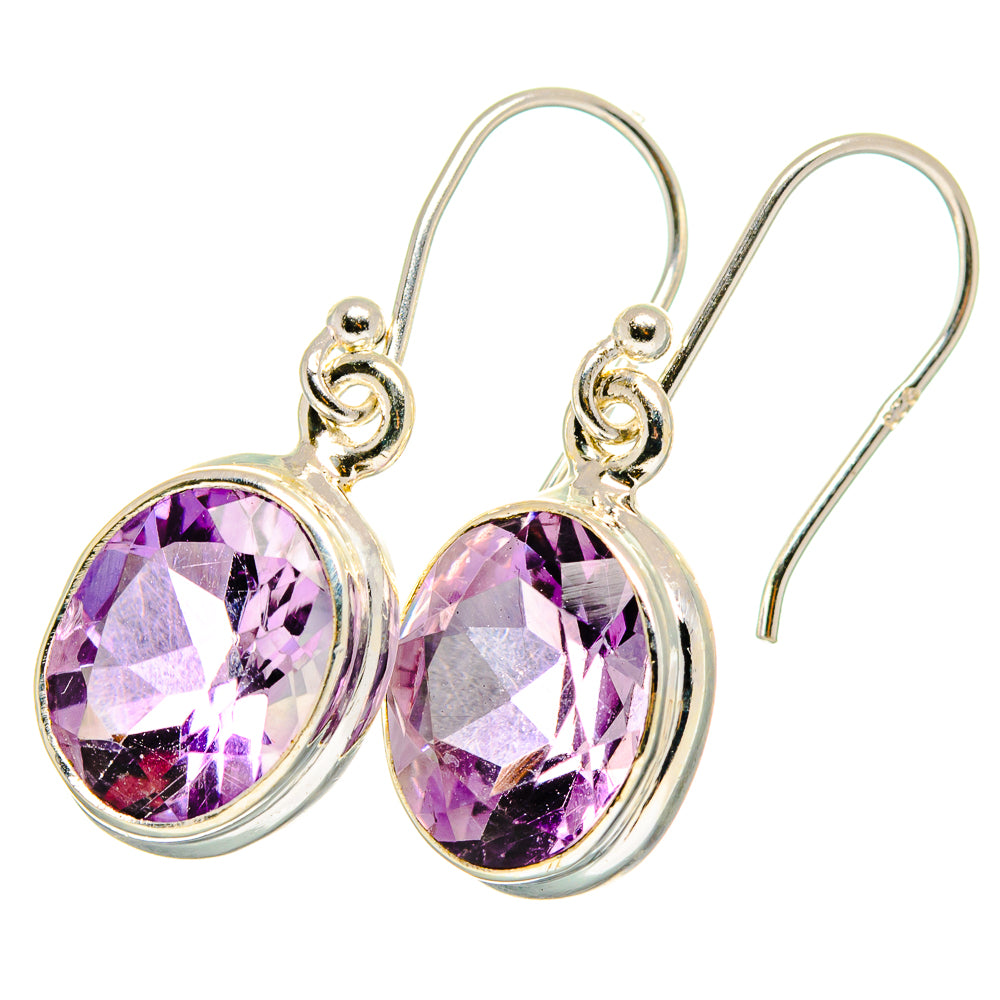 Sterling silver amethyst drop earrings with faceted round purple stones and hooks