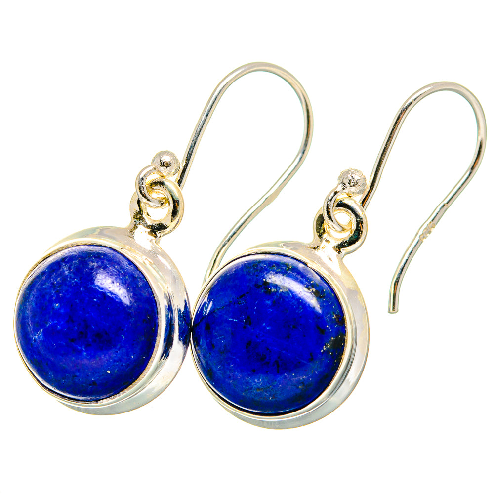Sterling silver lapis lazuli round cabochon drop earrings, hook backs