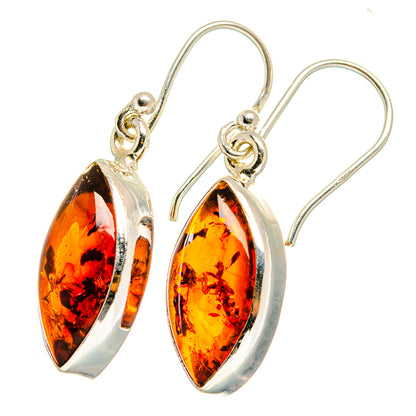 Marbled amber teardrop drop earrings with sterling silver hook and loop details