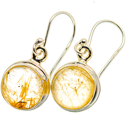 Rutilated quartz drop earrings in 925 sterling silver, round amber cabochons