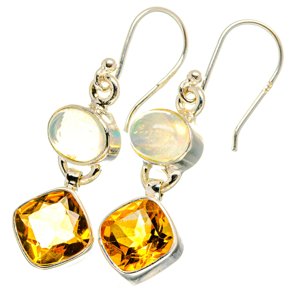 Opal and citrine drop earrings with sterling silver hooks, faceted amber teardrops