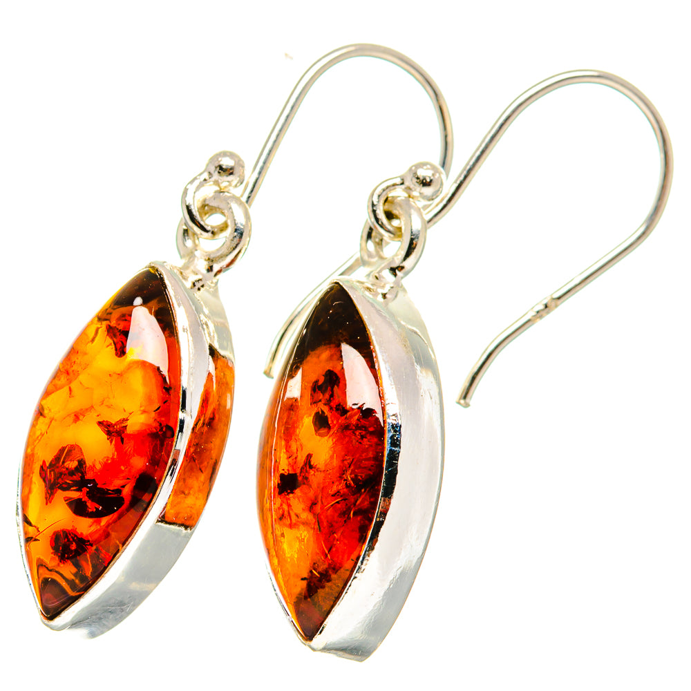 Silver teardrop amber earrings with oval marquise drops and hook backs