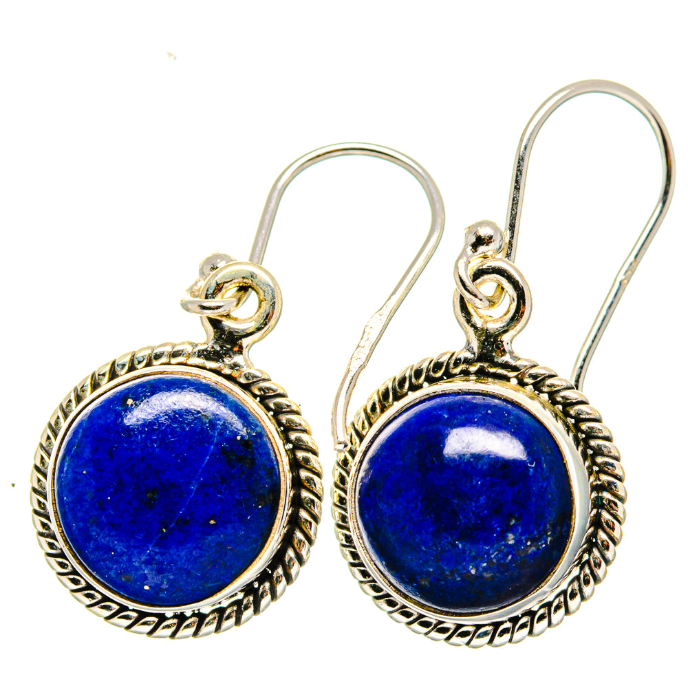 Lapis lazuli round drop earrings in 925 sterling silver with hook backs