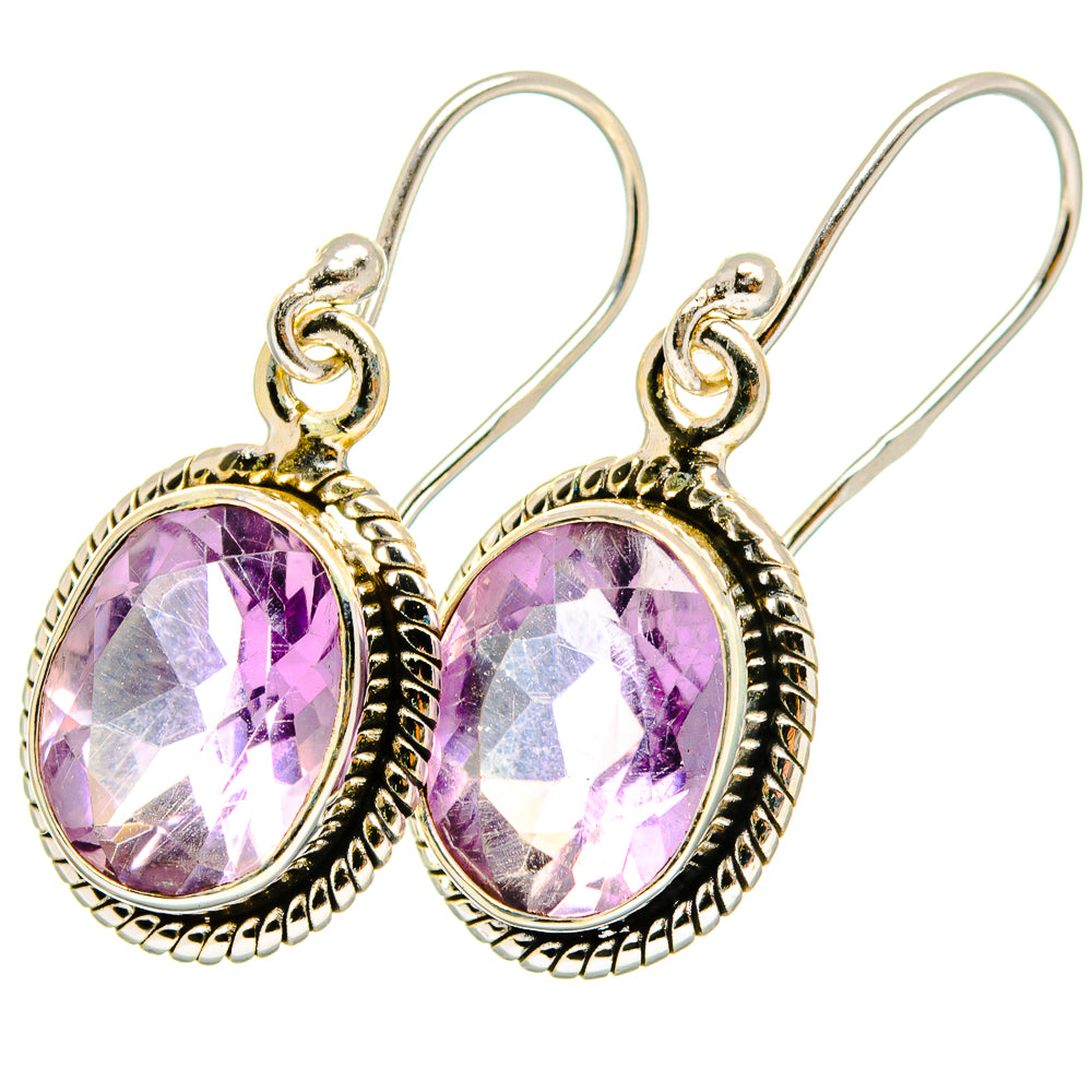 Faceted amethyst drop earrings in 925 sterling silver, round purple stones