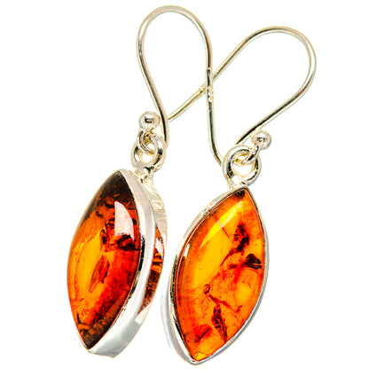 Sterling silver amber teardrop drop earrings with orange Baltic amber stones