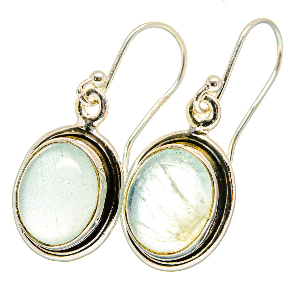 Aquamarine oval drop earrings in sterling silver, halo bezel with curved hoops