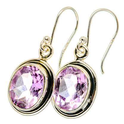 Round amethyst crystal drop earrings with gold-tone bezel and lever hooks
