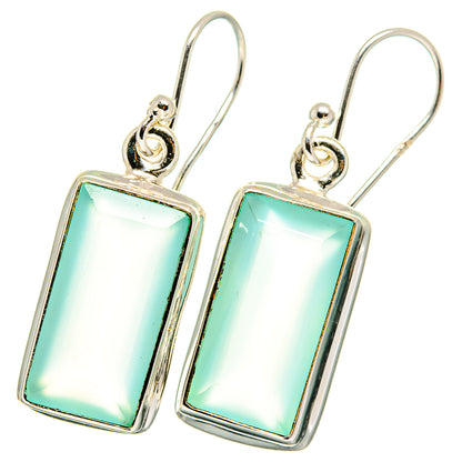 Aqua chalcedony drop earrings with rectangular silver-framed stones and fishhook backs