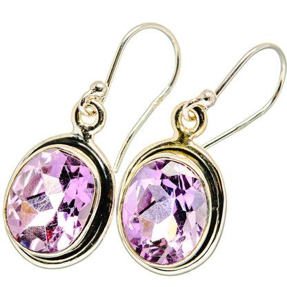 Sterling silver oval amethyst faceted drop earrings with halo and hook backs