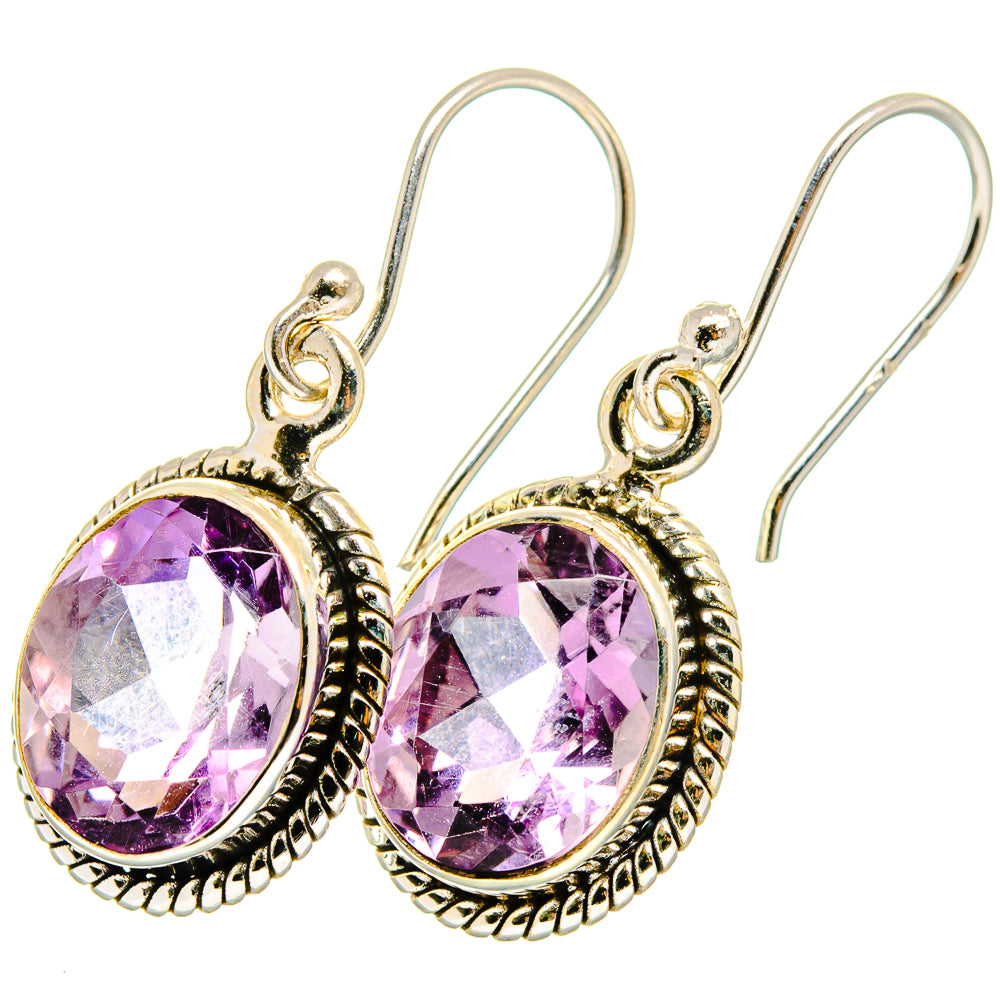925 sterling silver amethyst drop earrings, faceted oval purple stones with ornate bezel