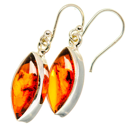 Sterling silver amber oval drop earrings with bezel and fishhook wires