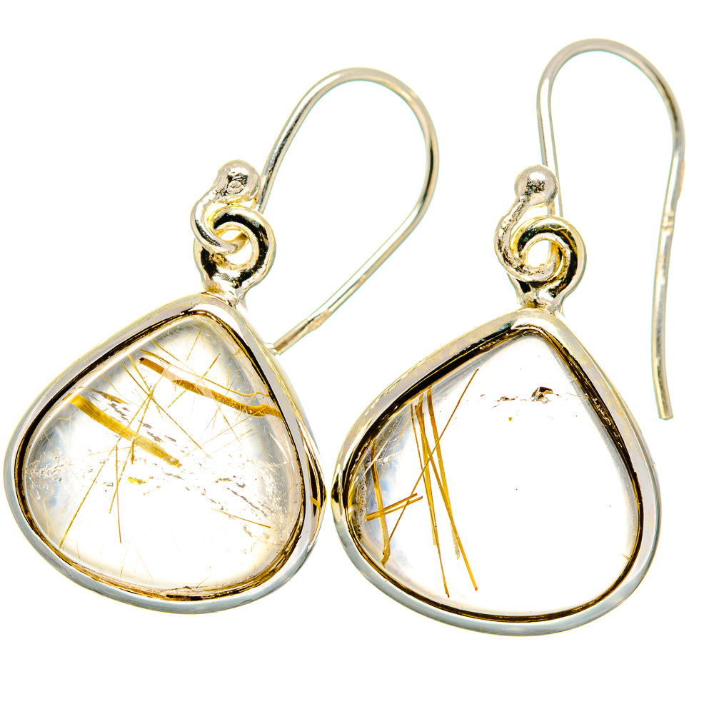 Sterling silver rutilated quartz teardrop earrings, open setting and fishhook hooks