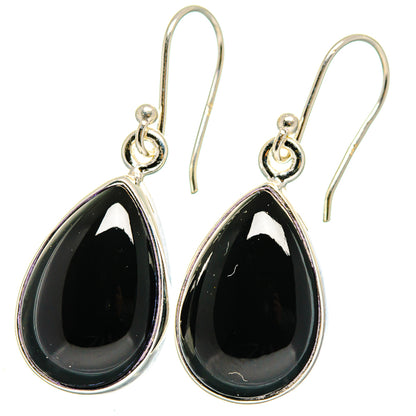 925 sterling silver black onyx teardrop drop earrings, fishhook backs