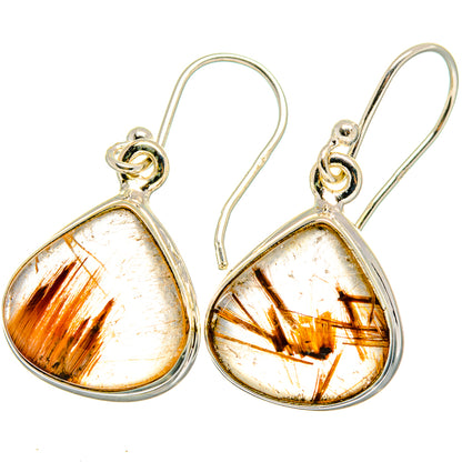 Sterling silver teardrop rutilated quartz earrings, amber quartz with golden rutile strands