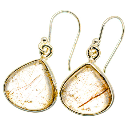 Silver-tone teardrop rutilated quartz earrings with swirl caps and hook closures