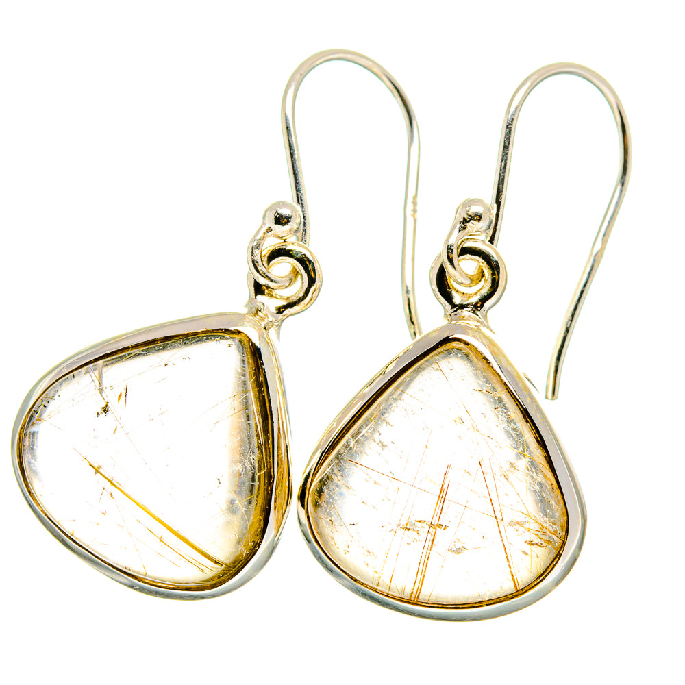 Rutilated quartz teardrop earrings with silver-tone hooks and clear amber quartz drops