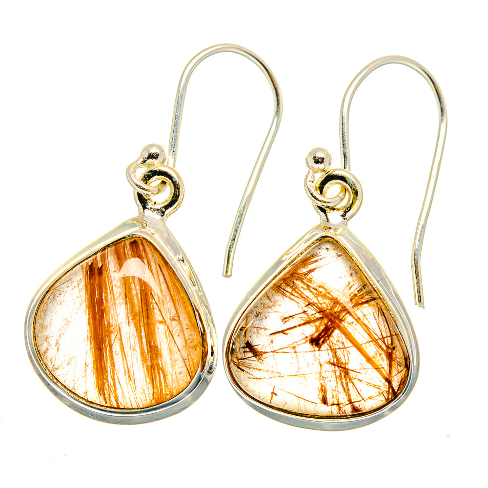 Rutilated quartz teardrop earrings with gold-rutile strands and sterling silver hooks