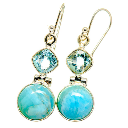Turquoise drop earrings with faceted light-blue top stones, silver hook backs