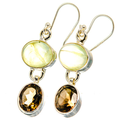 Sterling silver dangle earrings with pale green and smoky quartz oval drops