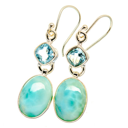 Sterling silver drop earrings with blue topaz and oval larimar stones