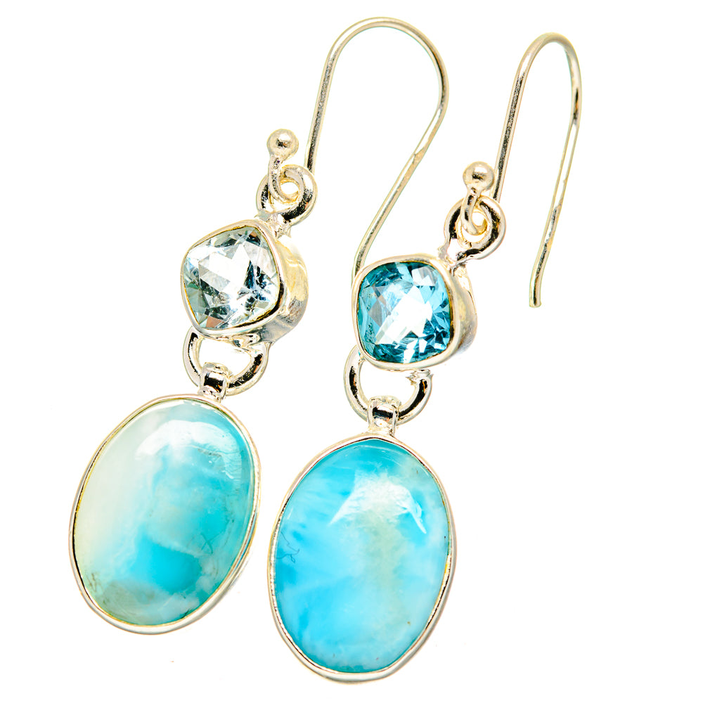 Larimar and blue topaz drop earrings in 925 sterling silver, oval and round stones