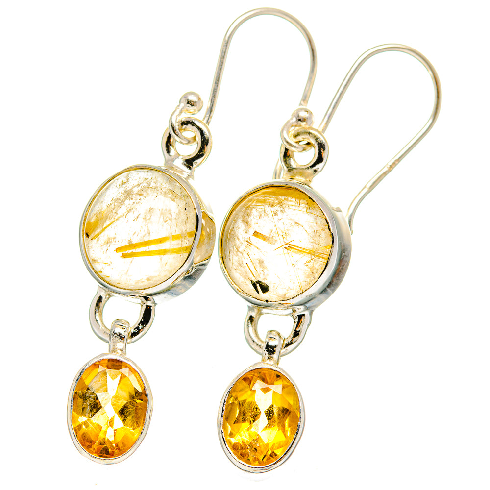 Sterling silver earrings with round rutilated quartz and citrine oval drops