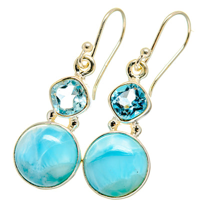 Sterling silver blue topaz and larimar dangle earrings, two stone drops
