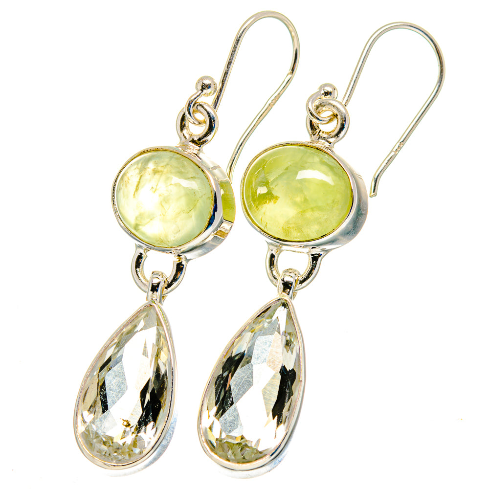 925 sterling silver gemstone drop earrings with round green and clear teardrop stones