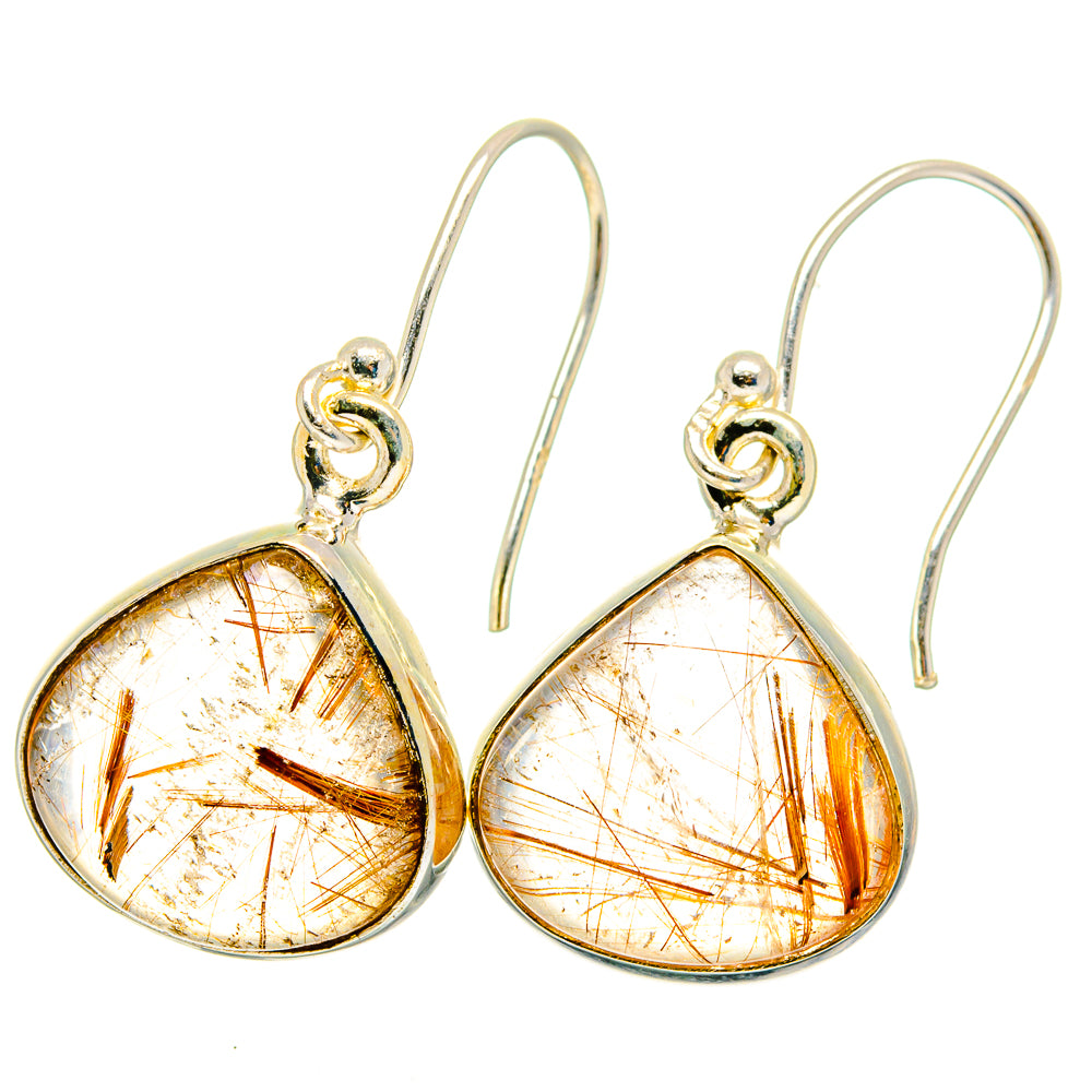 Sterling silver rutilated quartz teardrop earrings with golden rutile specks