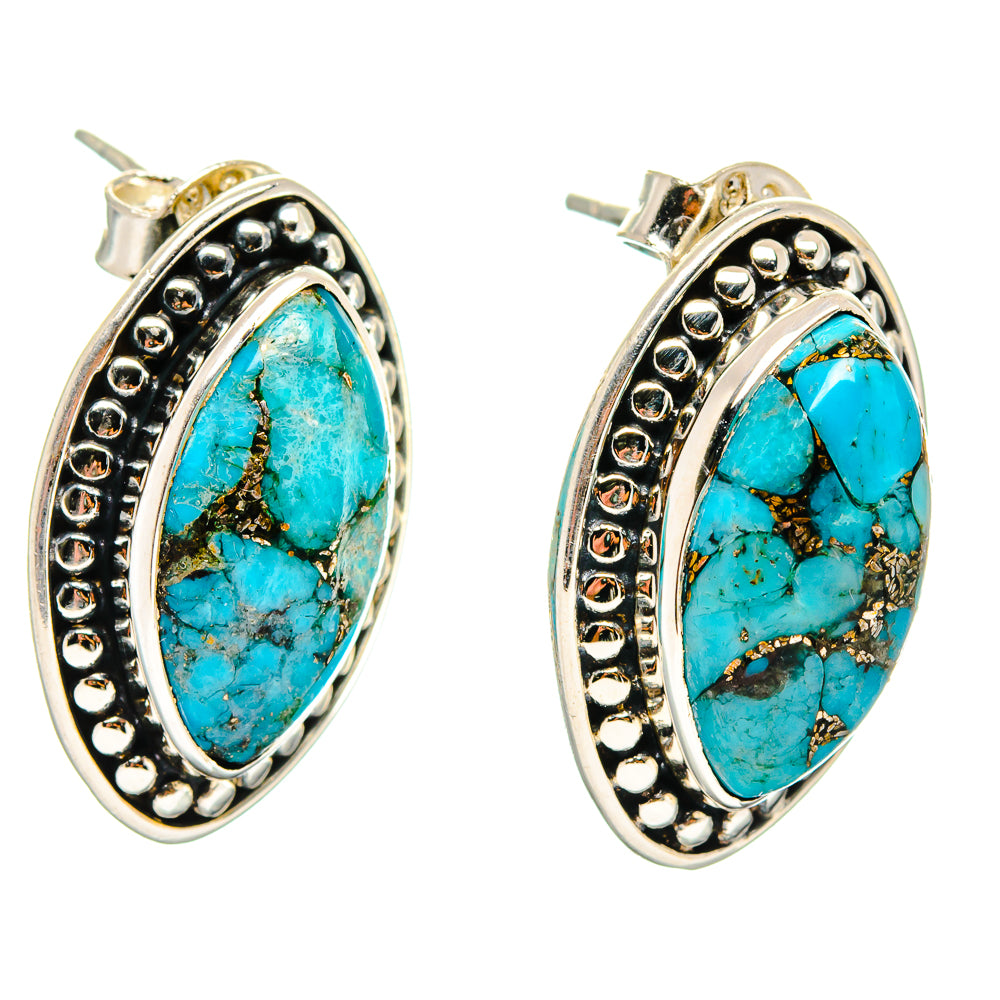 Blue Copper Turquoise Earrings handcrafted by Ana Silver Co - EARR422514