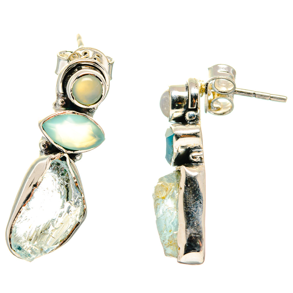 925 sterling silver stud-to-drop earrings with round and teardrop aqua stones