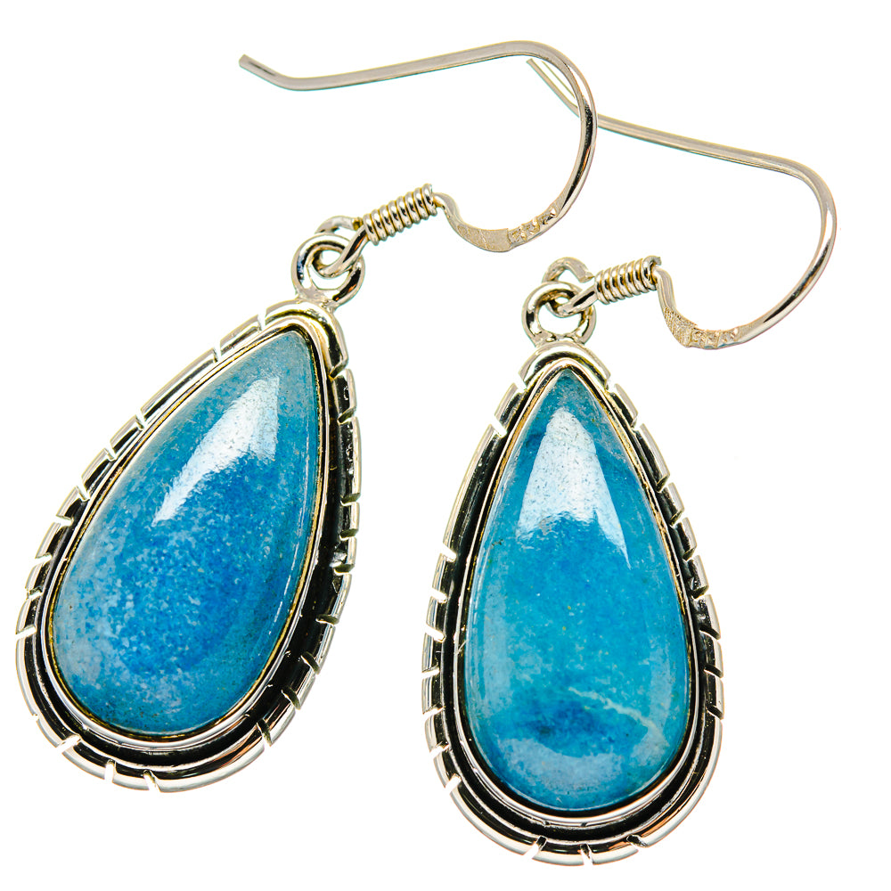 925 sterling silver teardrop opal earrings, blue stones in blackened bezel on fishhook wires