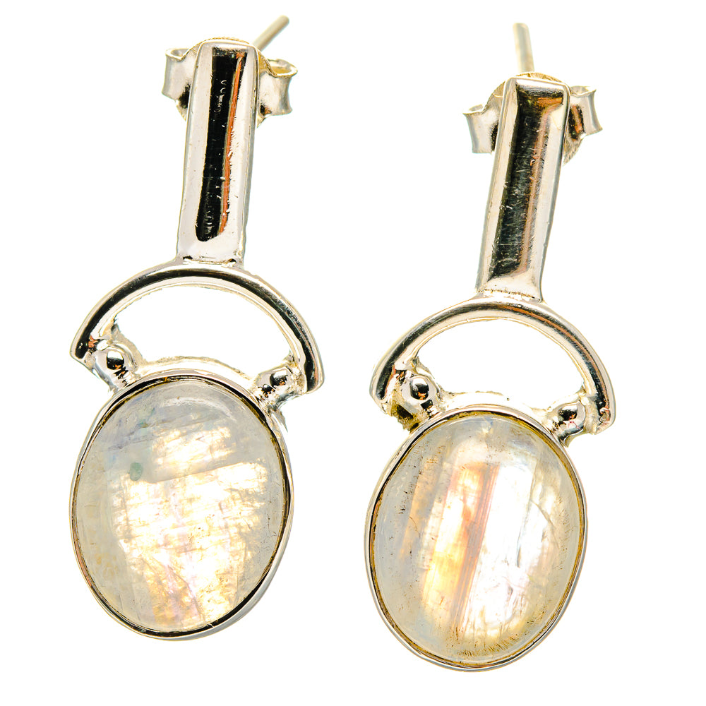 925 sterling silver moonstone drop earrings with oval rainbow opal stones