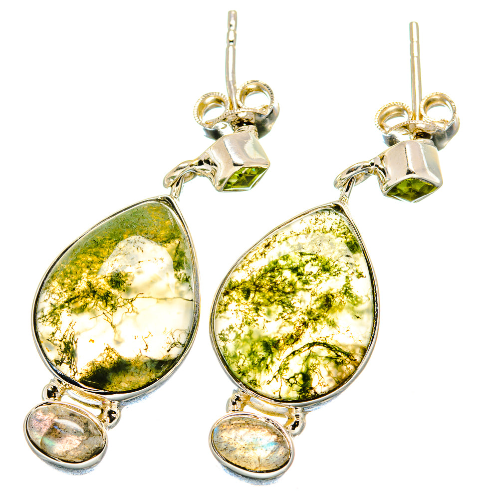 Green Moss Agate Earrings handcrafted by Ana Silver Co - EARR422600