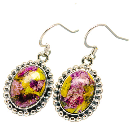 Oval 925 sterling silver earrings with oval purple-yellow gemstone and beaded bezel