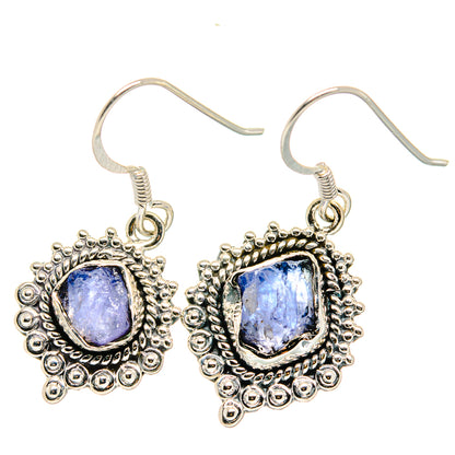 Rough tanzanite earrings, 925 sterling silver filigree oval drops with fishhook backs