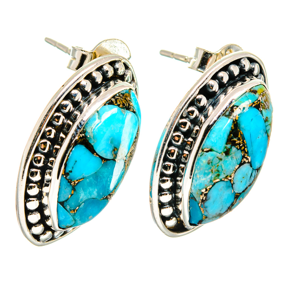 Blue Copper Composite Turquoise Earrings handcrafted by Ana Silver Co - EARR422651