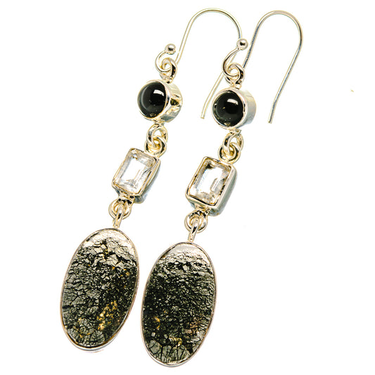 Pyrite In Black Onyx Earrings handcrafted by Ana Silver Co - EARR422724