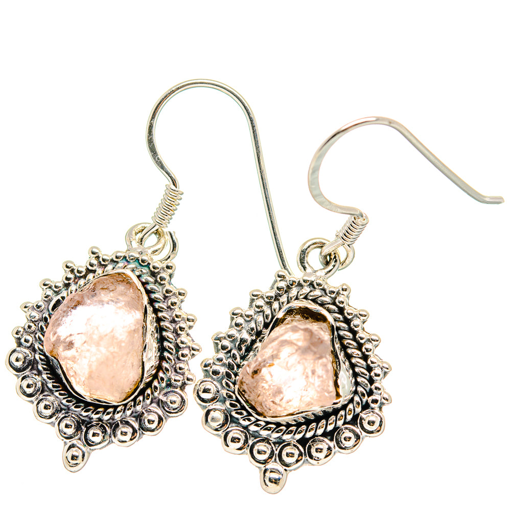 925 sterling silver earrings with rough rose quartz oval in ornate drop setting
