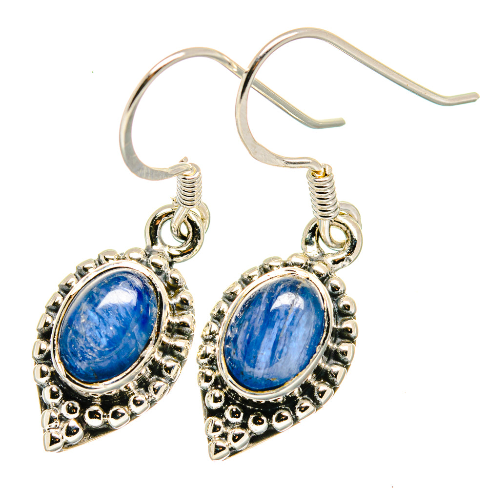 925 sterling silver kyanite earrings, blue oval cabochons with fishhook drops