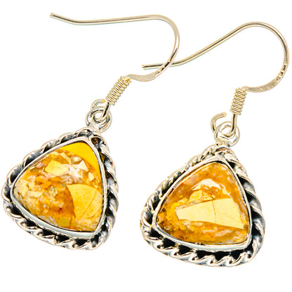 Brecciated mookaite teardrop earrings, amber-orange stone in 925 sterling silver