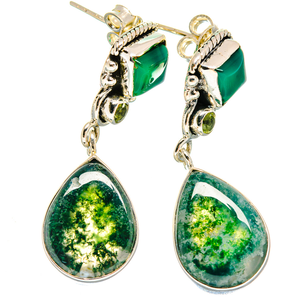 Green Moss Agate Earrings handcrafted by Ana Silver Co - EARR422812