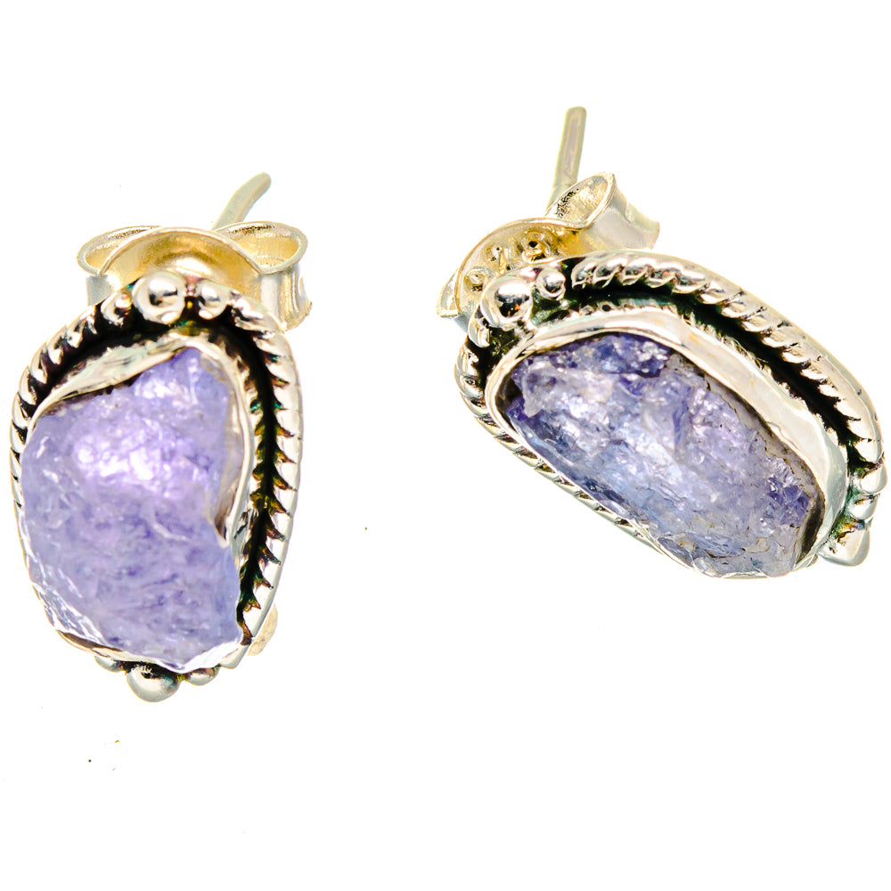 Sterling silver tanzanite-look stud-style earrings with oval purple gemstone and hook backs