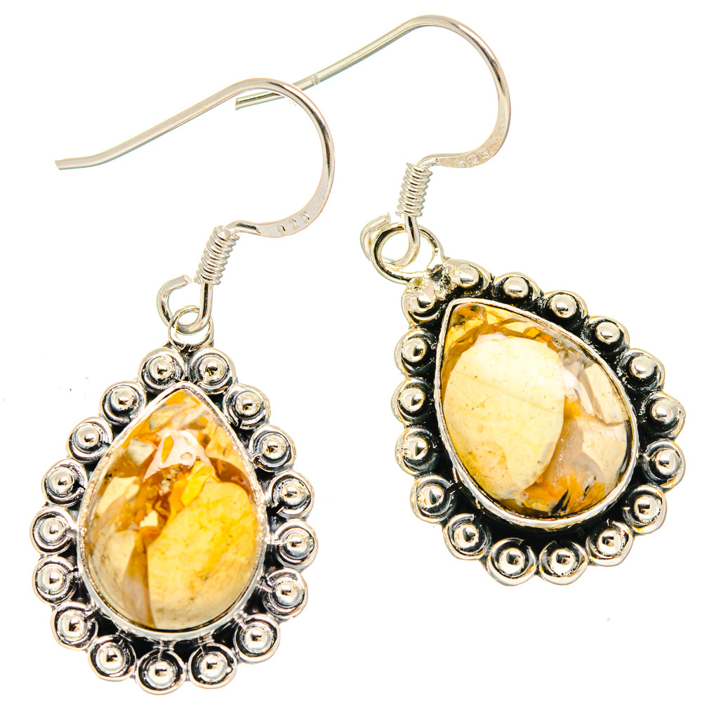 Mookaite drop earrings in sterling silver, teardrop stones with beaded halo and hooks.